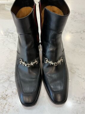 Christian Louboutin Black Leather Ankle Boot with Red Insole Trim